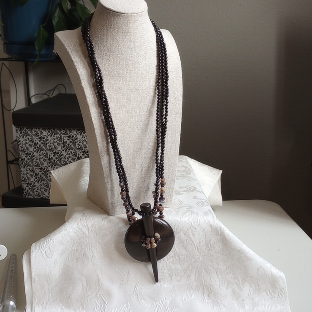 Afrohemian Chunky Acrylic Faux Wood Modernist Bead 24in Necklace